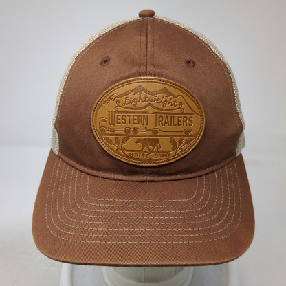 Western Trailers Trucker Hat Brown Beige One Size Snapback Mesh Leather Patch