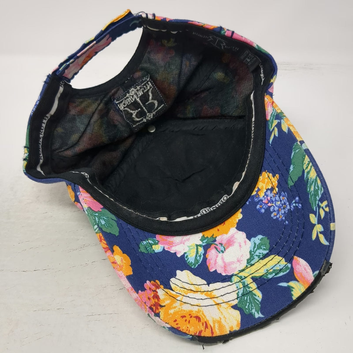 Robin Ruth 5 Panel Blue One Size Hat Alaska Floral Quilted Frayed Strapback