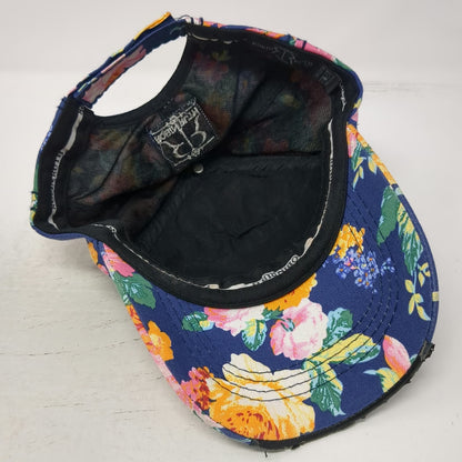 Robin Ruth 5 Panel Blue One Size Hat Alaska Floral Quilted Frayed Strapback