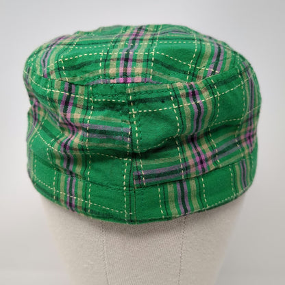 Putnam Sourcing Group Army Cap Green One Size Plaid Pattern Cotton Hat Flat Top
