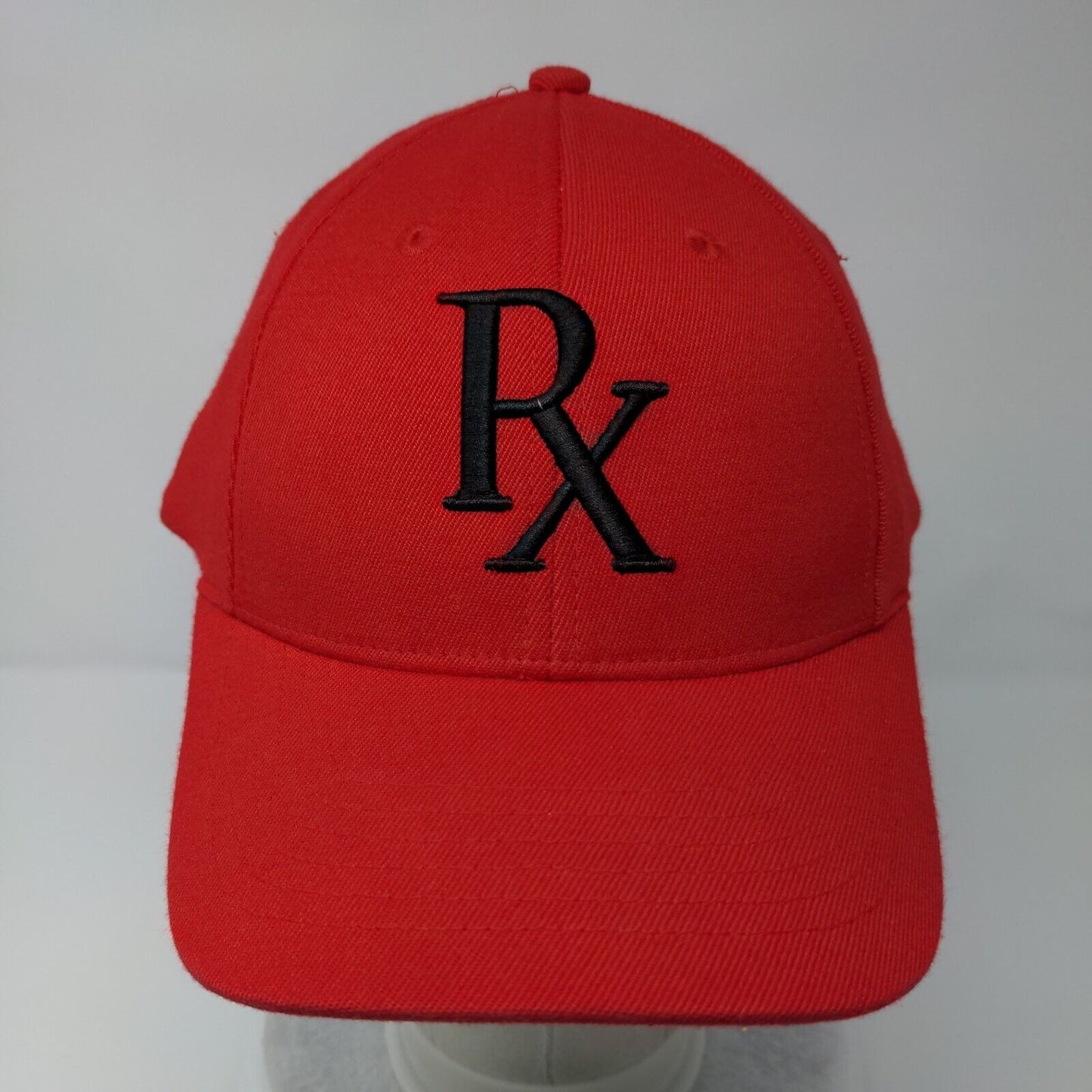 Rx Fitted Hat Red Large/XL Nu-Fit Embroidered Solid 6 Panel KC Caps