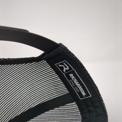 Richardson Snapback Trucker Hat Black One Size Mesh Back Embroidered Logo