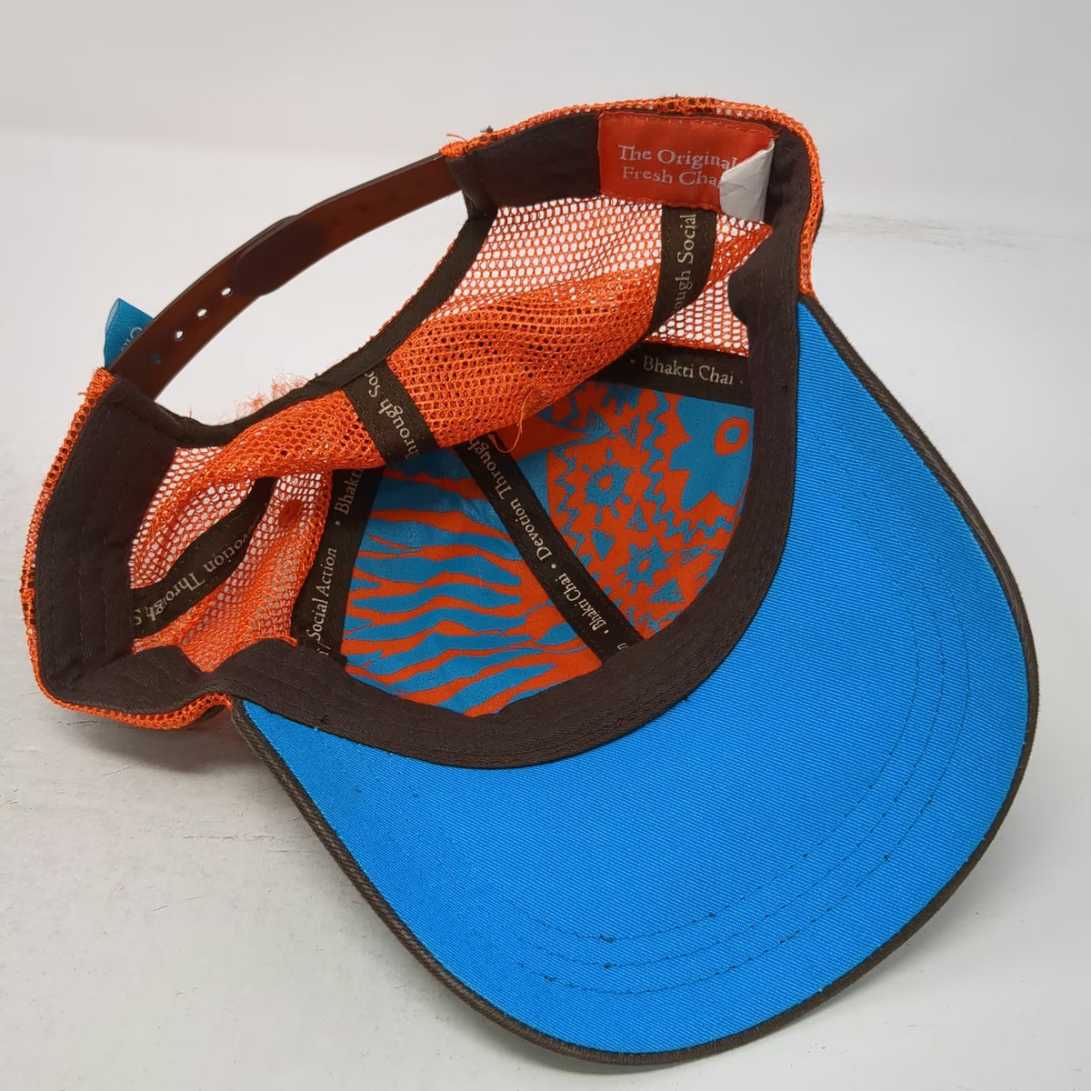 Bhakti Chai Trucker Hat Brown Orange One Size Mesh Snapback Patterned Underbrim