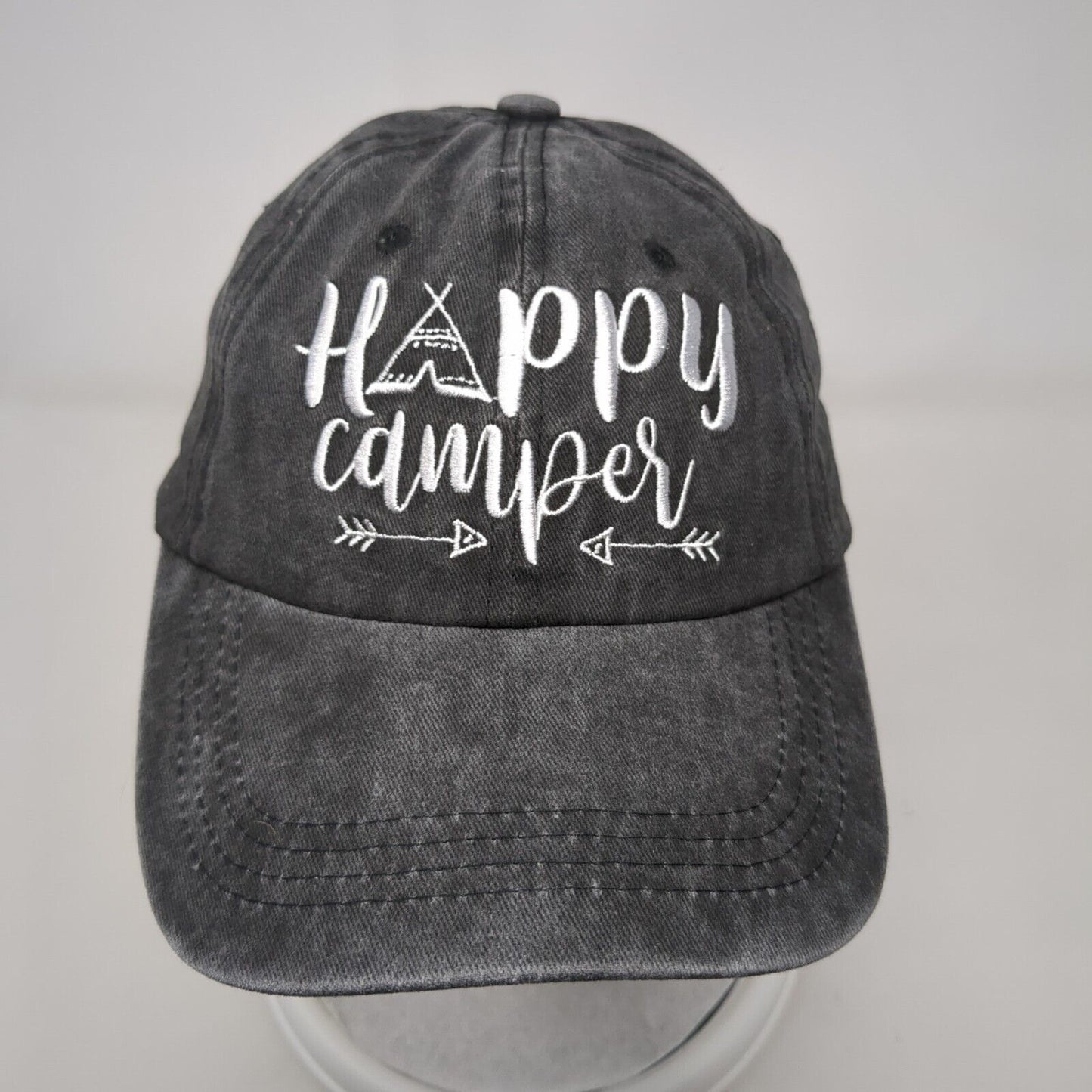 Happy Camper Slideback Hat Ponytail Gray OSFA Adjustable Waldeal