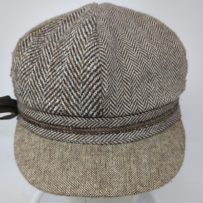 D&Y Army Cap Brown One Size Herringbone Acrylic Wool Blend Hat Side Ribbon