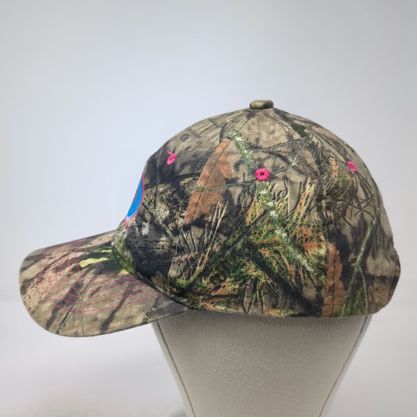 Mossy Oak Baseball Cap Brown One Size Camo Pink Blue Logo Strapback Hat Outdoor