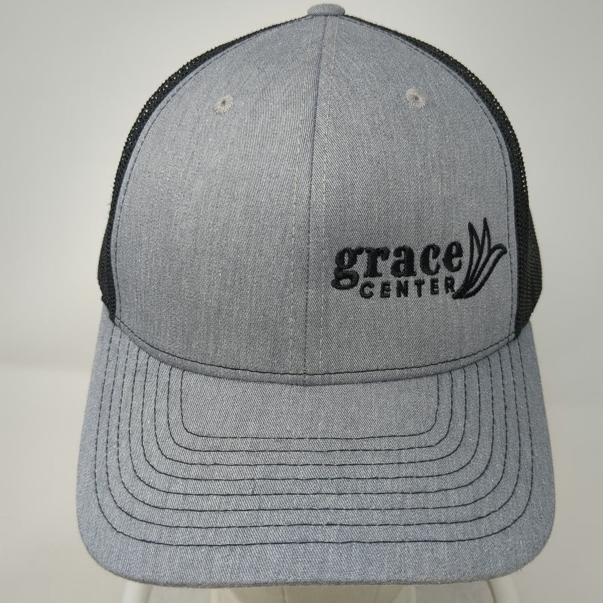 Richardson Trucker Hat Gray One Size Mesh Snapback Grace Center Logo Hat