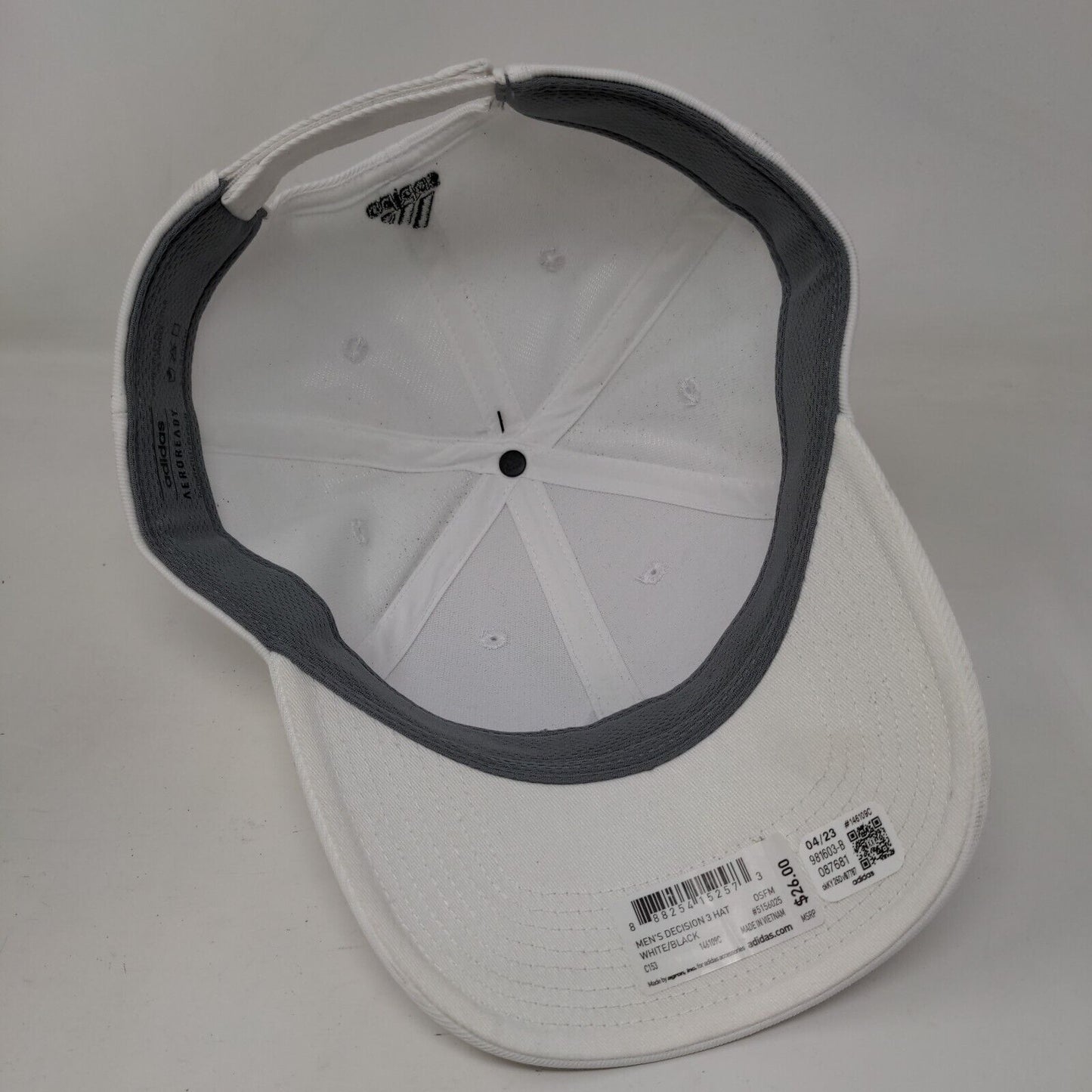 Adidas Decision Strapback Hat White OSFM Solid Aeroready 3 Stripes