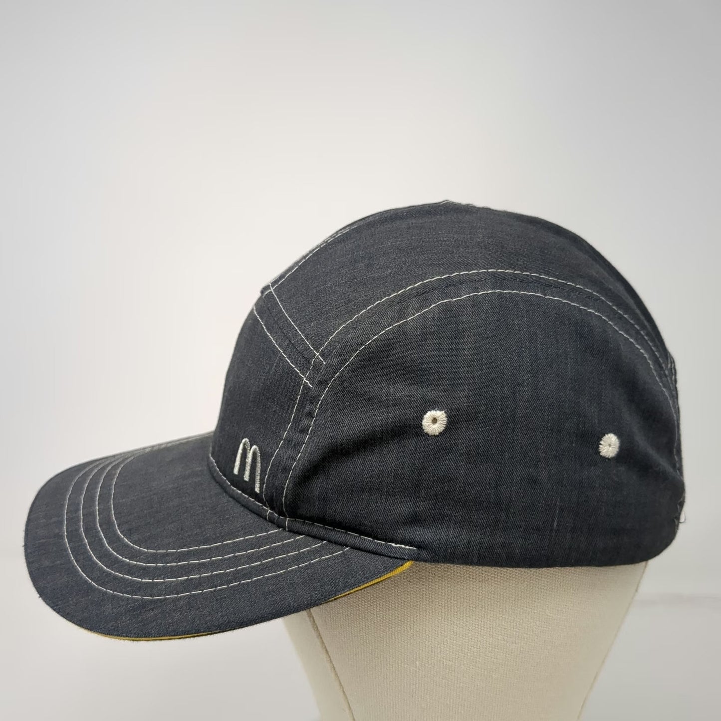 McDonald's 5 Panel Gray Hat One Size Contrast Stitching Yellow Underbrim Buckle