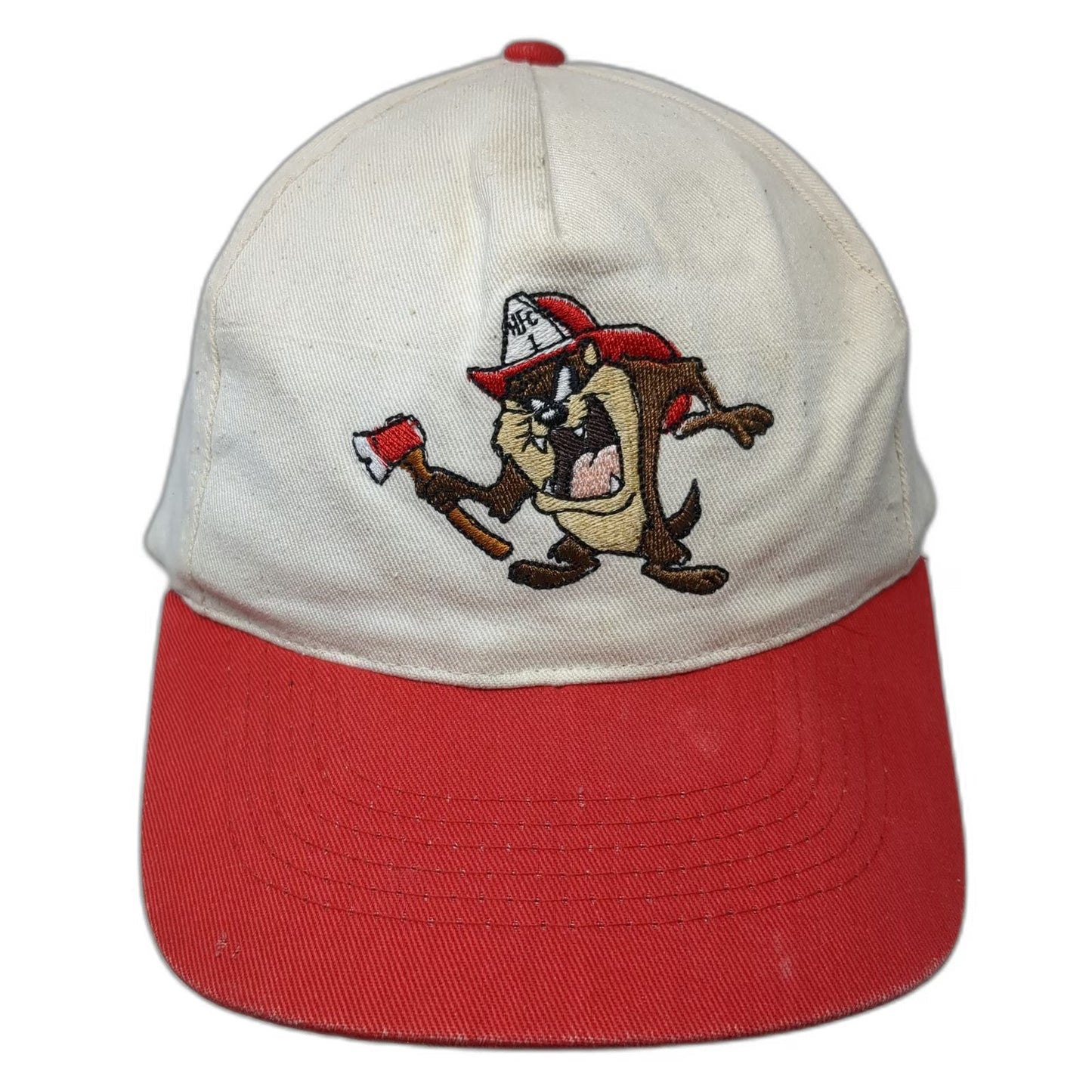 KC 5 Panel White Red OS Taz Firefighter Looney Tunes Snapback Hat Axe Vintage
