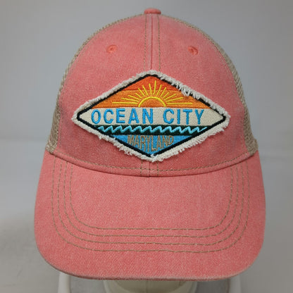 Sunsations Trucker Hat Pink Beige One Size Ocean City Maryland Patch Snapback