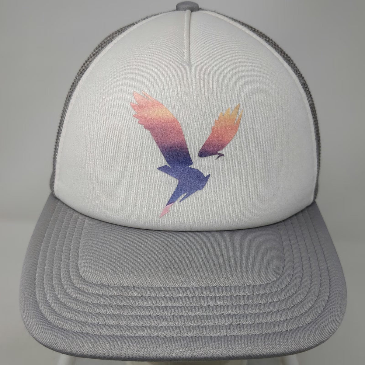 American Eagle Trucker Hat Gray One Size Sunset Eagle Graphic Mesh Foam Snapback