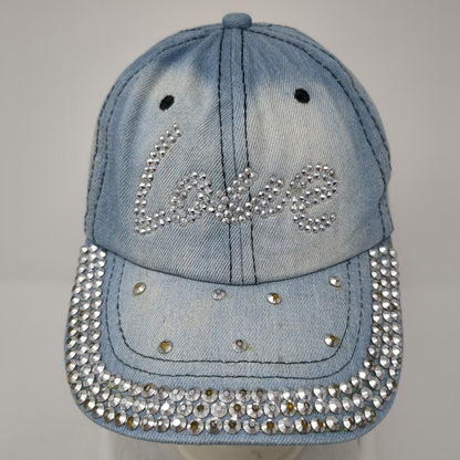Love Slideback Hat Blue One Size Adjustable Bling Rhinestone Denim