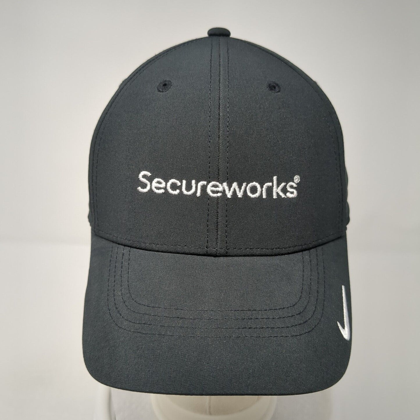 Secureworks Strapback Hat Black M/L Embroidered Swoosh Logo Dri-Fit Nike