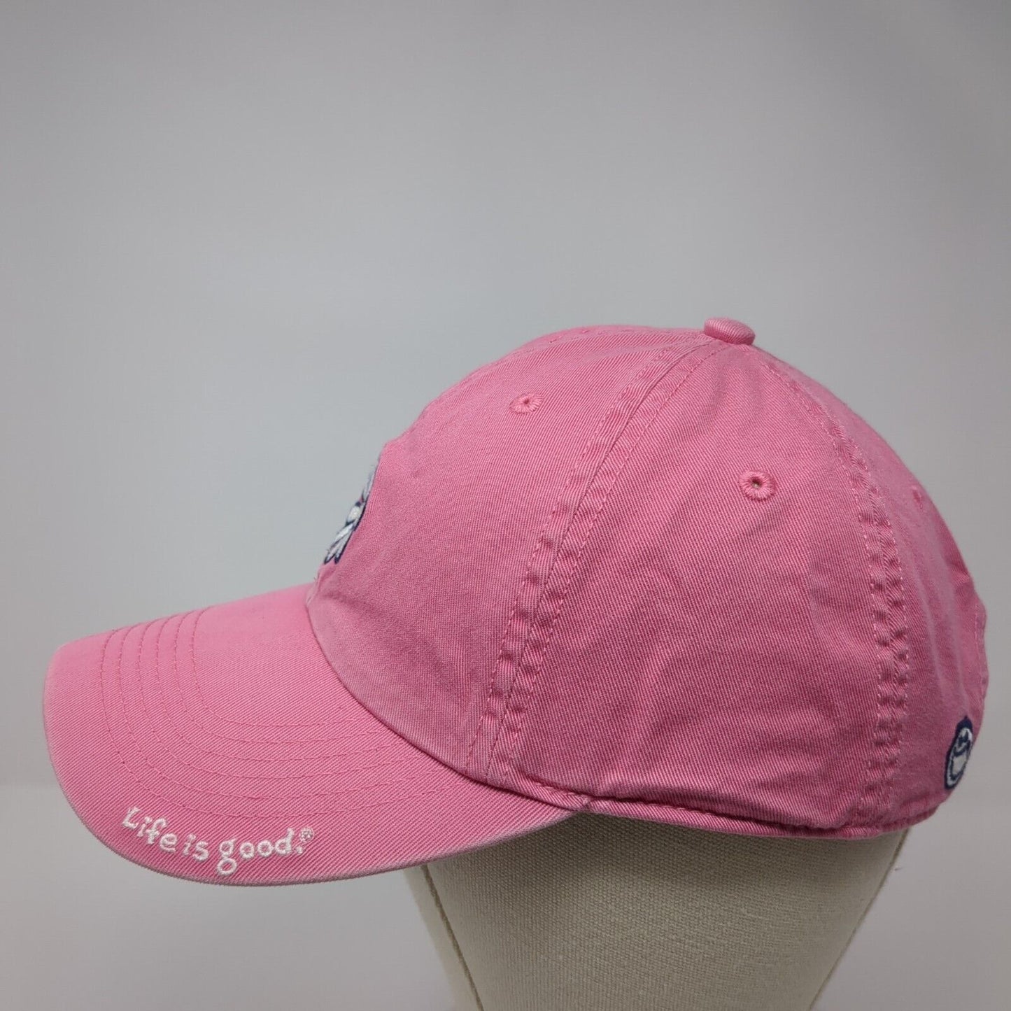 Life is Good Slideback Hat Pink One Size Adjustable Embroidered Floral Cotton