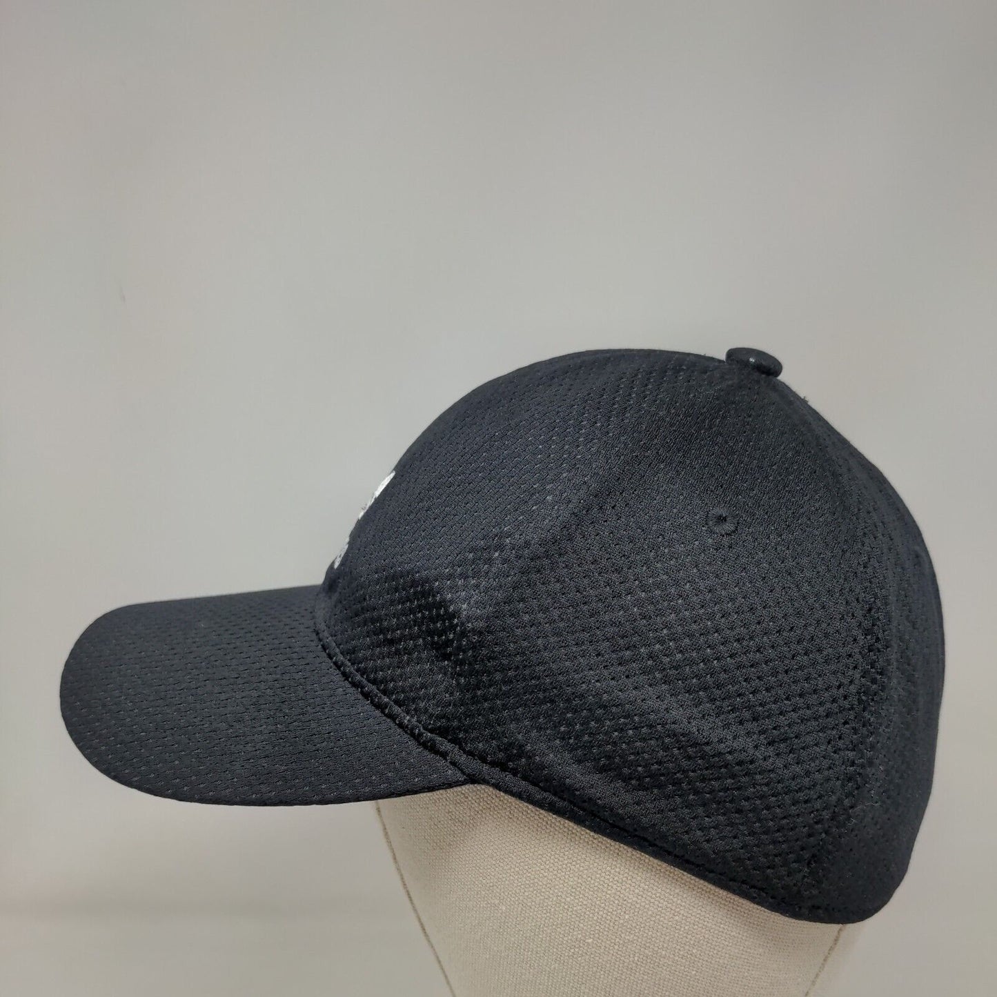 Adidas Fitted Hat Black S/M Breathable Embroidered Vented Holes A-Flex 6 Panel