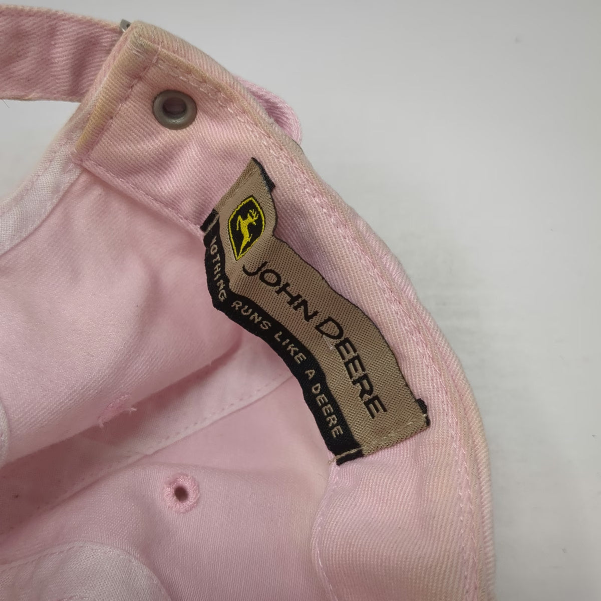 John Deere Baseball Cap Pink One Size Embroidered Logo Slideback Hat Cotton