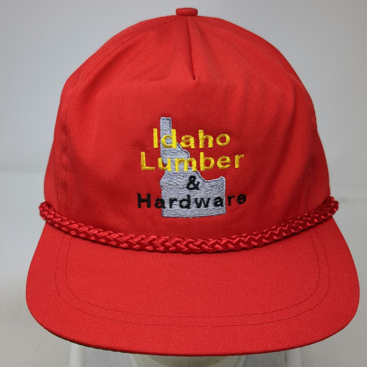Sportcap 5 Panel Red Hat One Size Rope Leather Strap Idaho Lumber Hardware Logo