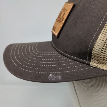 Cross The Divide Snapback Trucker Hat Brown One Size Leather Patch