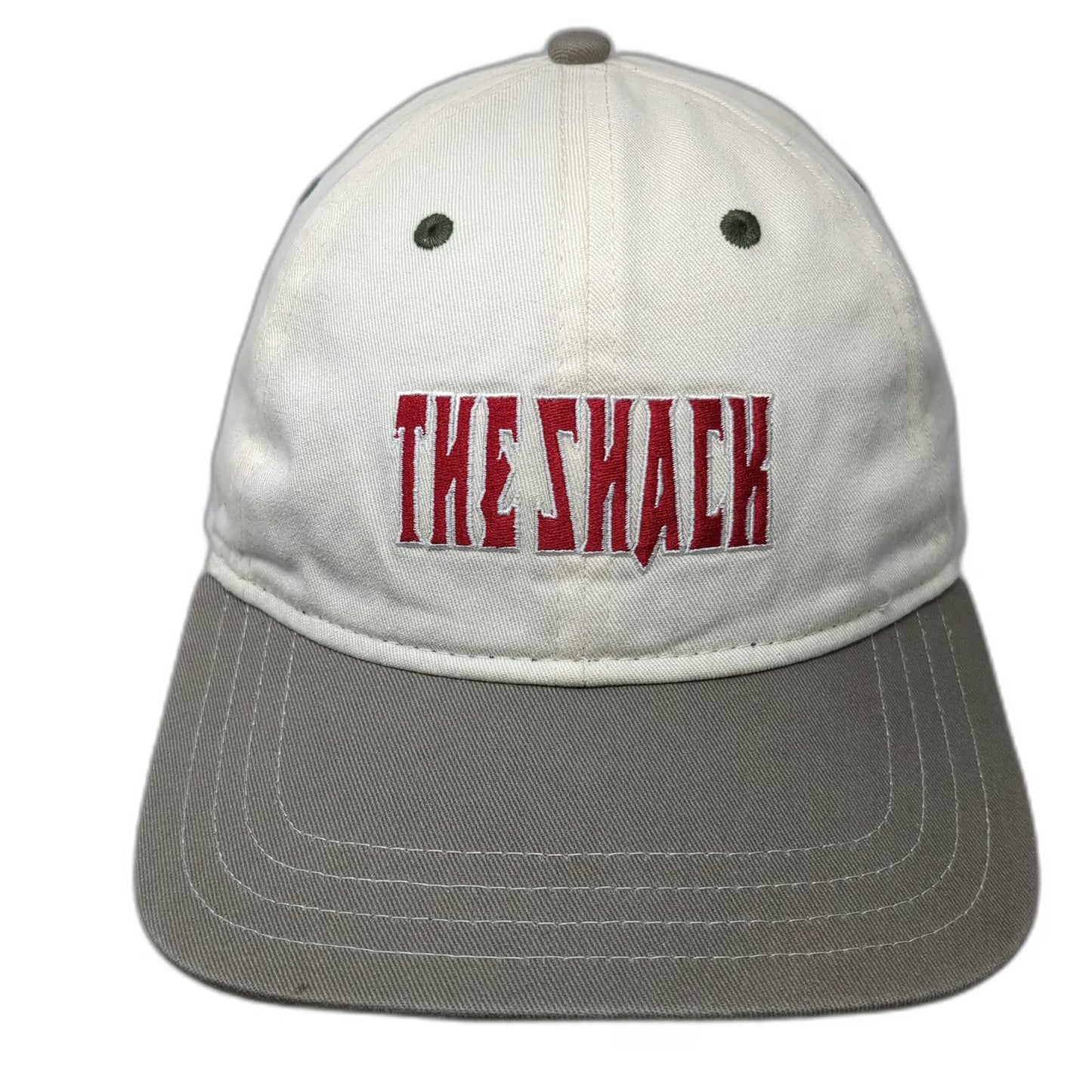The Shack Board Shop Baseball Cap White One Size Leather Strap Hat Gray Brim