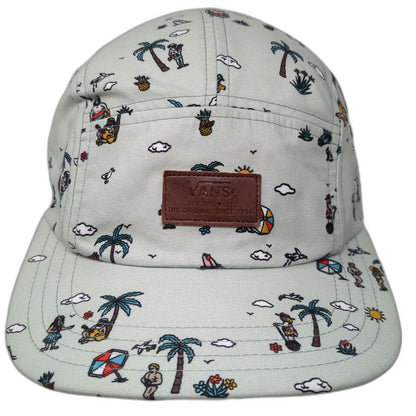 Vans 5 Panel Green Hat One Size Beach Print Palm Tree Strapback Logo Patch