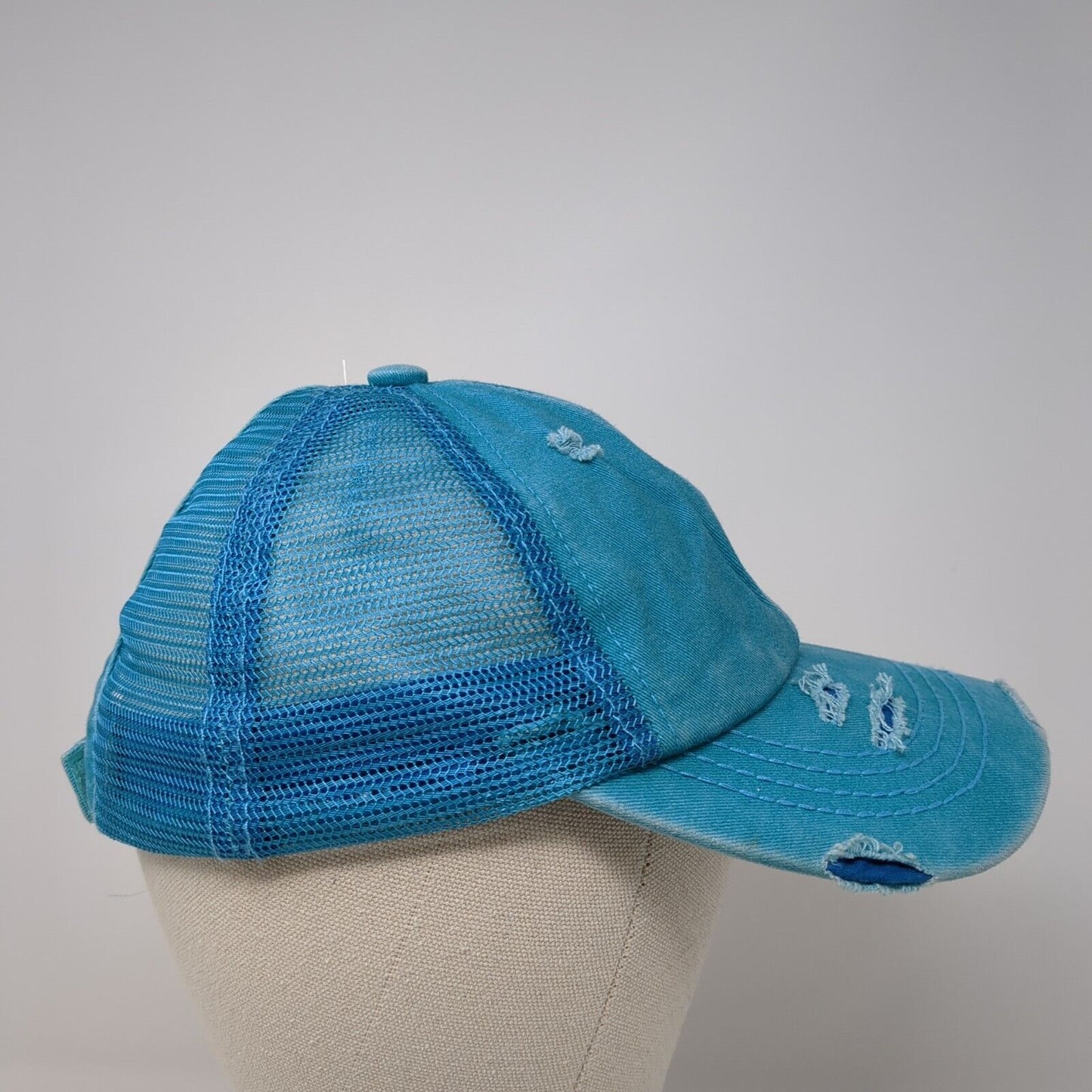 C.C Exclusives Strapback Trucker Hat Blue One Size Ponytail Distressed