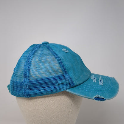 C.C Exclusives Strapback Trucker Hat Blue One Size Ponytail Distressed