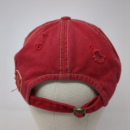 ZAGS Slideback Hat Red OS Adjustable Embroidered Distressed Top of The World