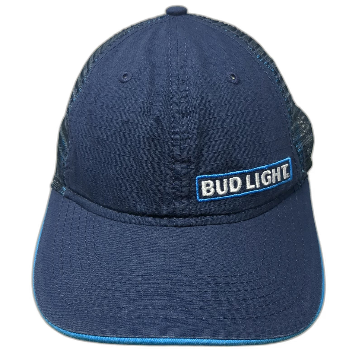 Bud Light Trucker Hat Blue OSFM Mesh Snapback Beer Contrast Sandwich Brim Hat