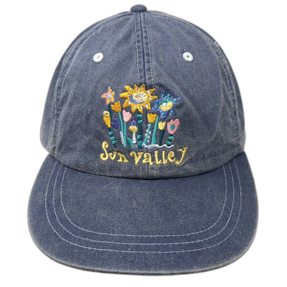 Baseball Cap Blue One Size Sun Valley Embroidered Flowers Strapback Hat Idaho