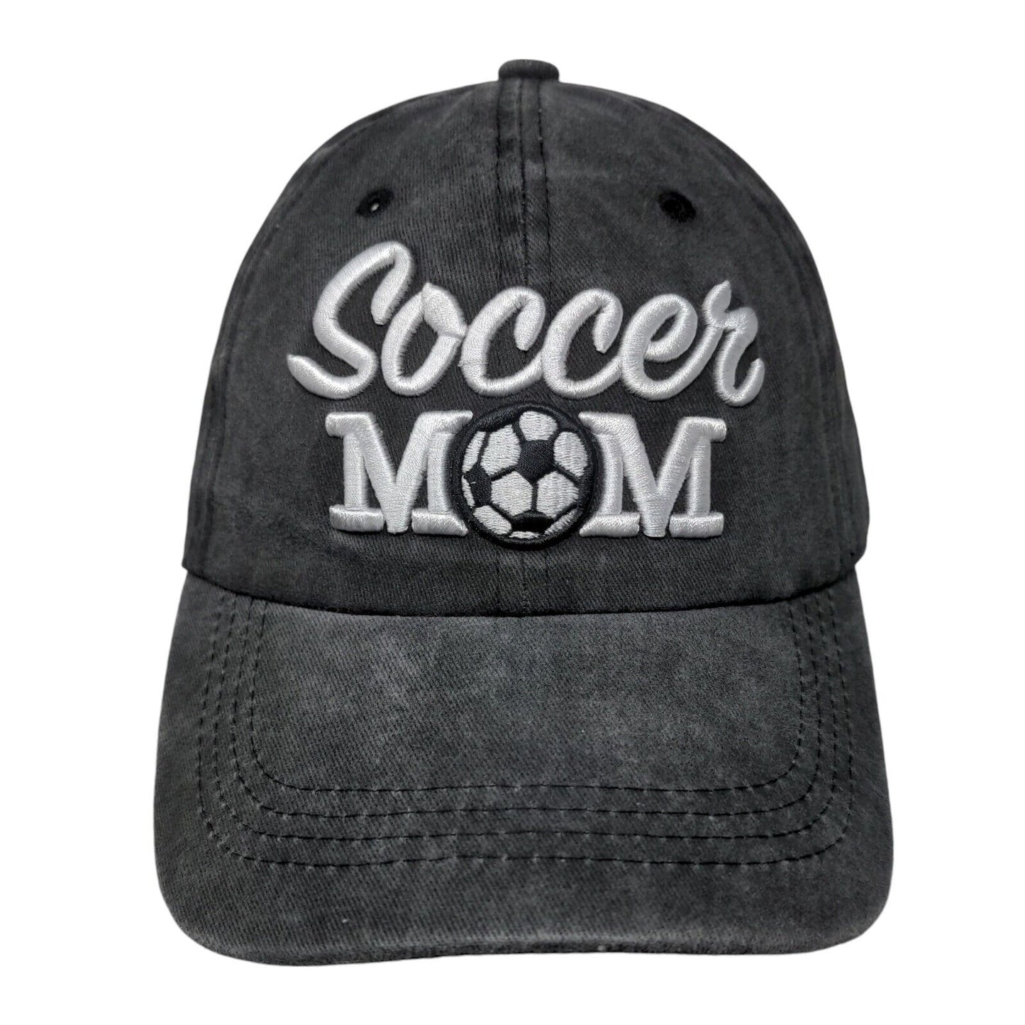 Soccer Mom Ponyback Slideback Hat Gray One Size Adjustable Embroidered Cotton