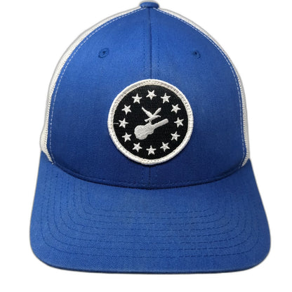 Yupoong Trucker Hat Blue One Size Woodstock Guitar Bird Patch Mesh Snapback