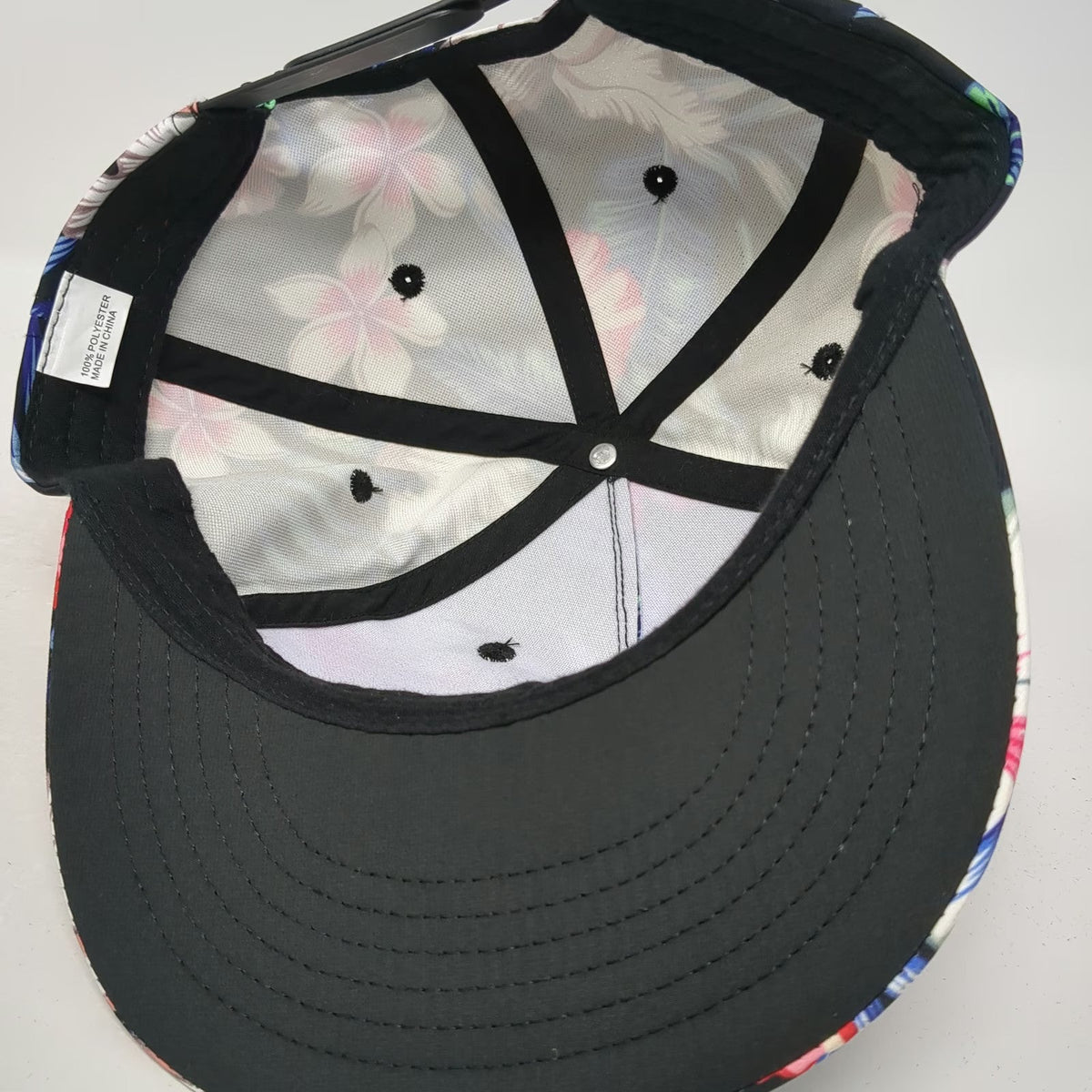 Truly 5 Panel Black Floral Tropical Print One Size Snapback Flat Brim Hat