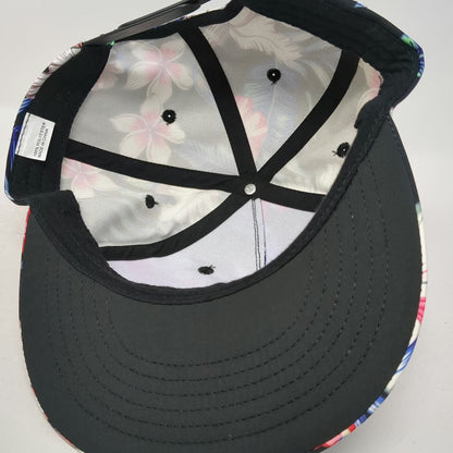 Truly 5 Panel Black Floral Tropical Print One Size Snapback Flat Brim Hat