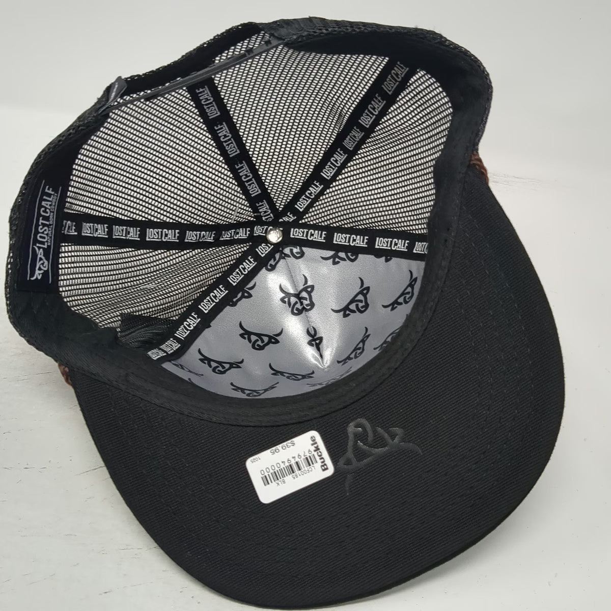 Lost Calf Trucker Hat Black OSFM Bull Patch Mesh Rope Western Buckle W/Tags