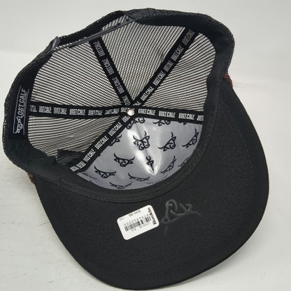 Lost Calf Trucker Hat Black OSFM Bull Patch Mesh Rope Western Buckle W/Tags