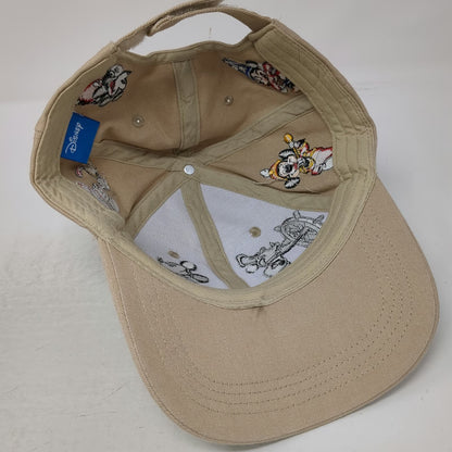 Disney Baseball Cap Beige One Size Mickey Mouse Multi Character Strapback Hat