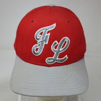 New Era Snapback Red Hat Size L Script FL Embroidered Two Tone Gray Flat Bill