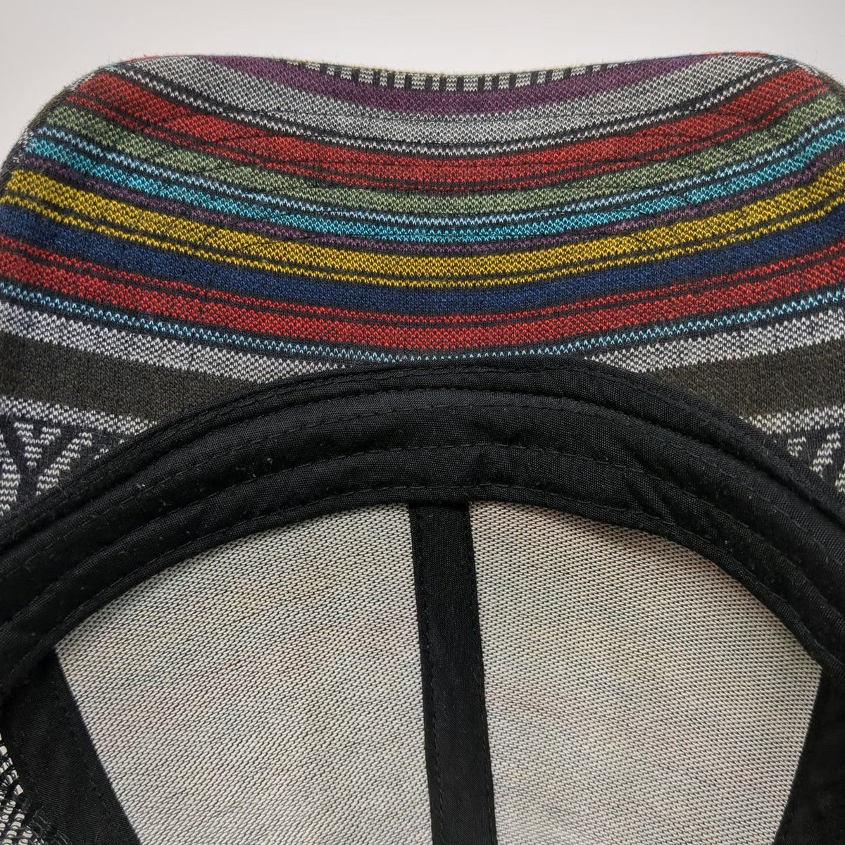 Trucker Hat Black Multi One Size Mesh Back Snapback Striped Woven Pattern Hat