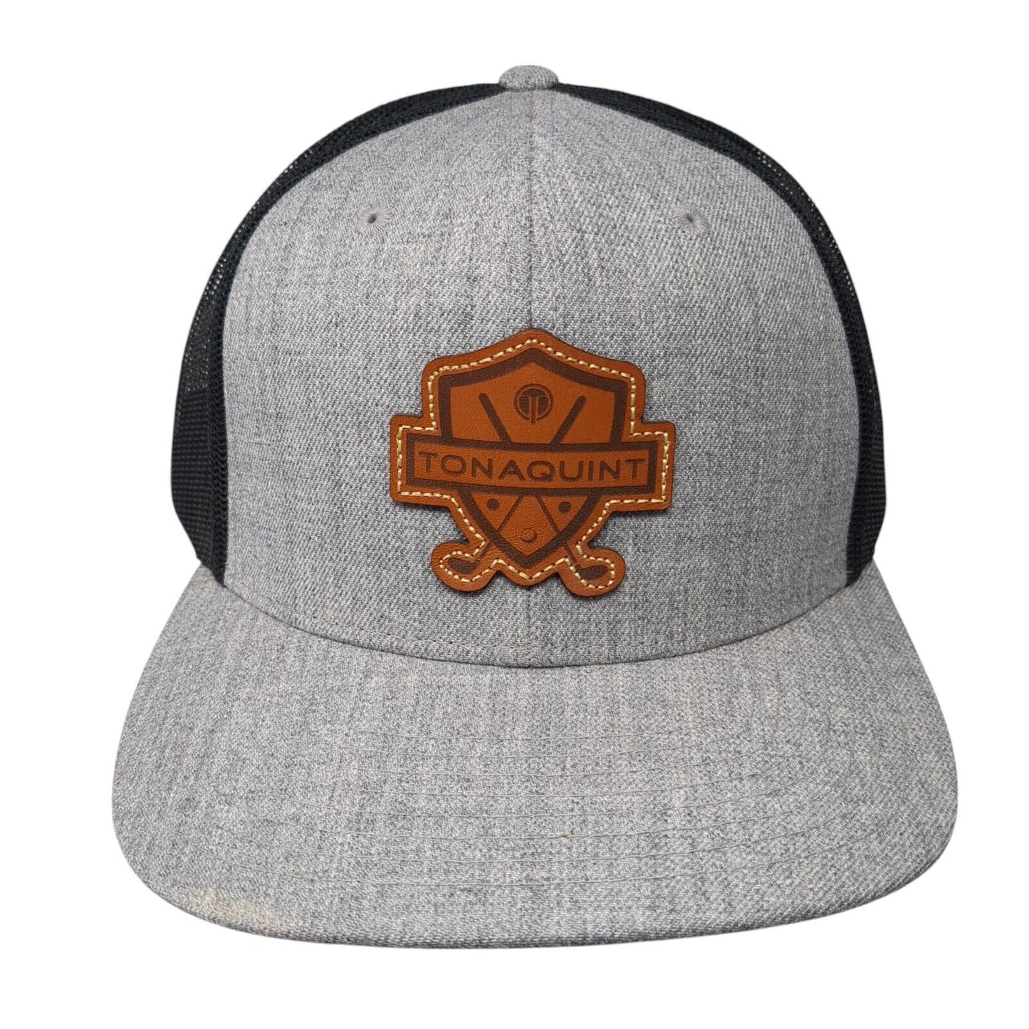 Tonaquint Leather Patch Snapback Trucker Hat Gray One Size Mesh Back