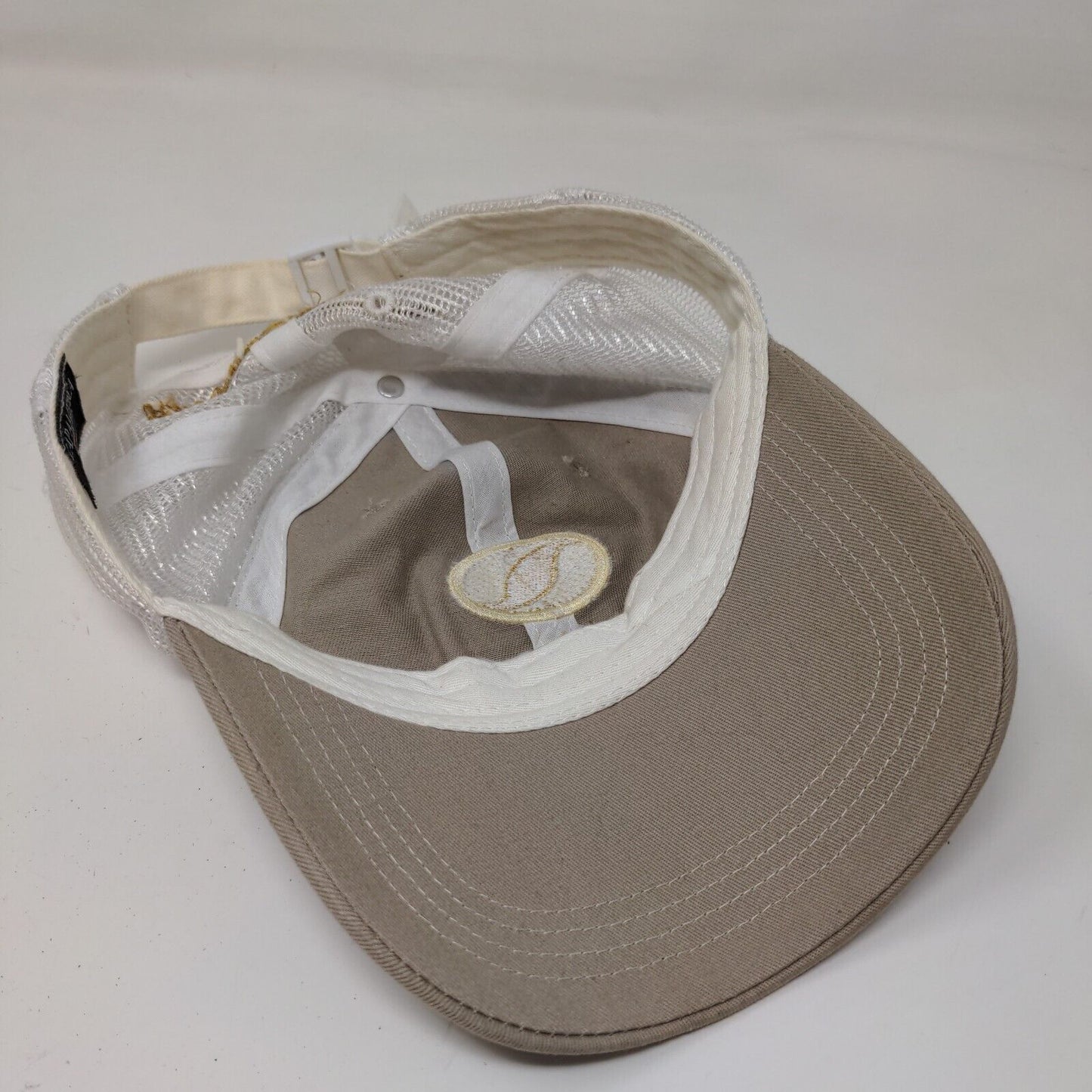 Cap America Men's Slideback Mesh Back Hat Tan Embroidered Lastec Logo