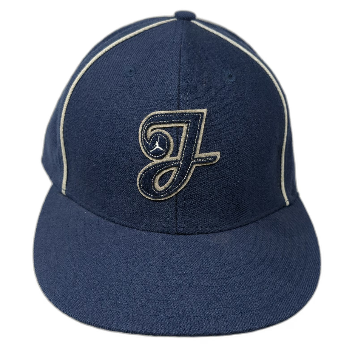 Jordan Baseball Cap Blue 7 1/2 Fitted Wool Piping Script J Logo Jumpman Hat