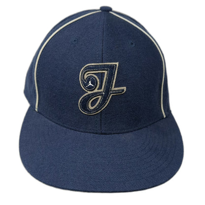 Jordan Baseball Cap Blue 7 1/2 Fitted Wool Piping Script J Logo Jumpman Hat