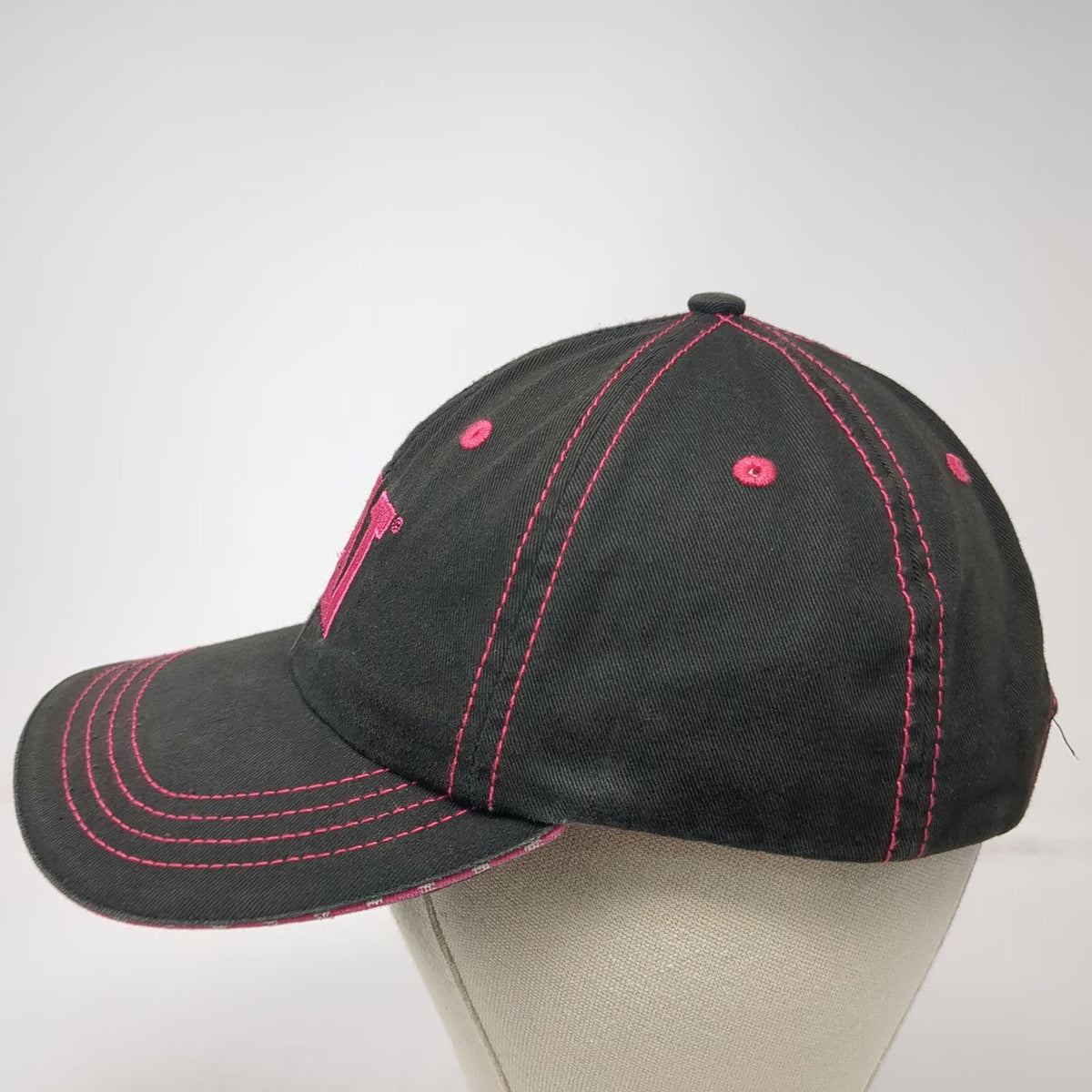 CAT Baseball Cap Black Pink OSFM Embroidered Logo Polka Dot Strap Stitching Hat