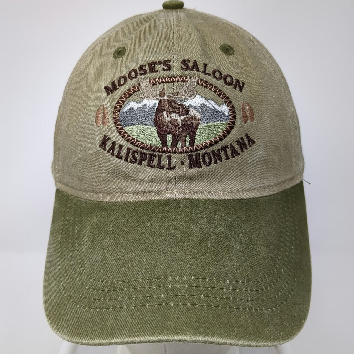 Ouray Sportswear Moose's Saloon Montana Baseball Cap Hat One Size Beige Green