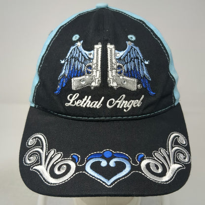 Lethal Angel Baseball Cap Black Blue One Size Winged Pistols Rhinestones Hat