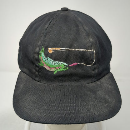 Baseball Cap Black Vintage Trout Fly Fishing Embroidered Made in USA Hat