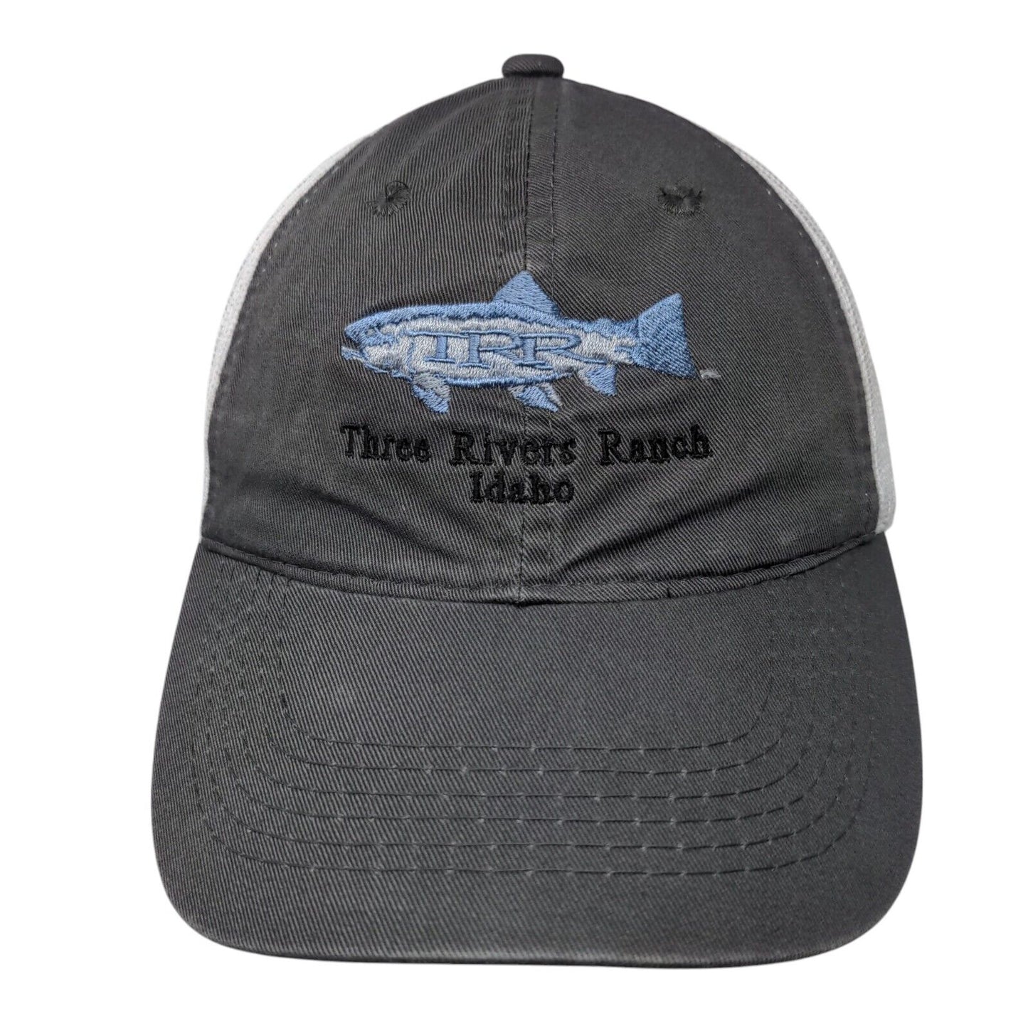 Three Rivers Ranch Idaho Strapback Trucker Hat Gray OSFM Mesh Back