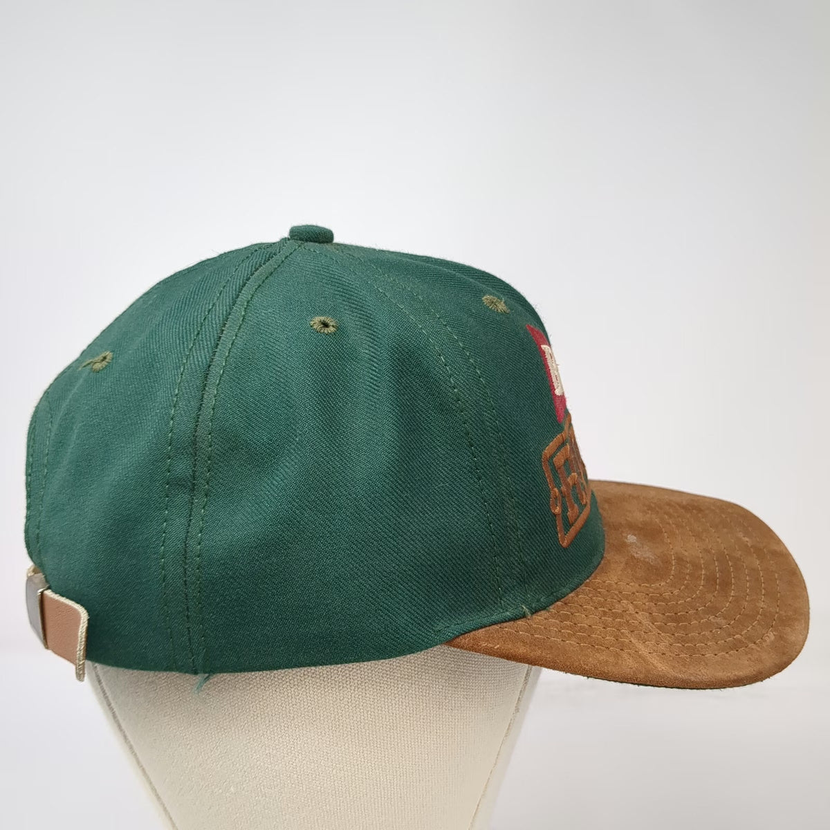Budweiser Rodeo Baseball Cap Green OS Leather Strapback Suede Brim Hat Vintage