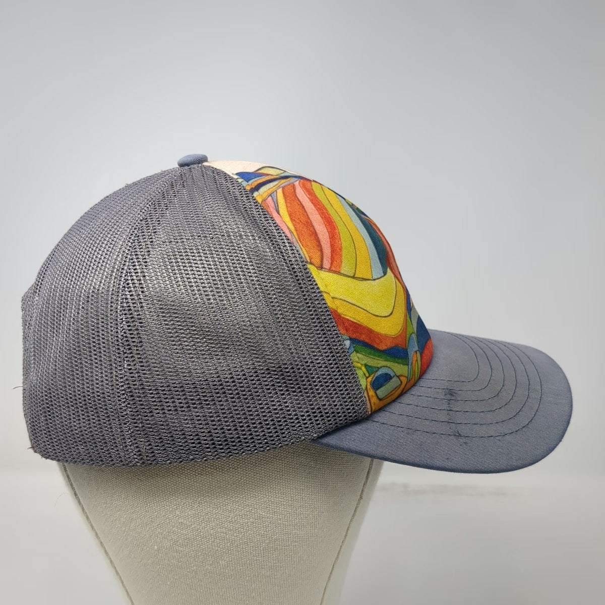 Katherine Homes Trucker Hat Blue Multicolor One Size Abstract Mountain Graphic